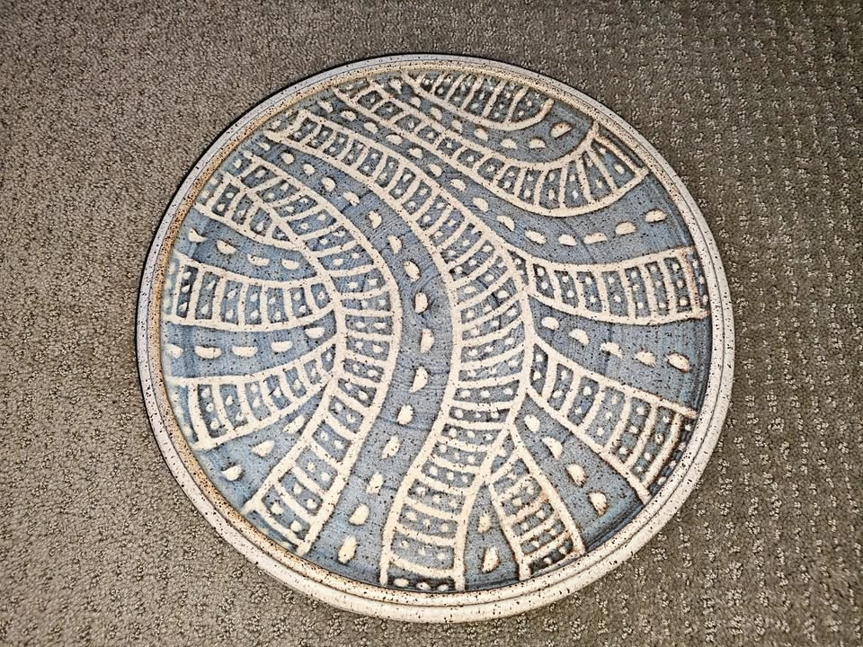 12" Ceramic Decorative Tray Plate w/ Geometric Organic Pattern