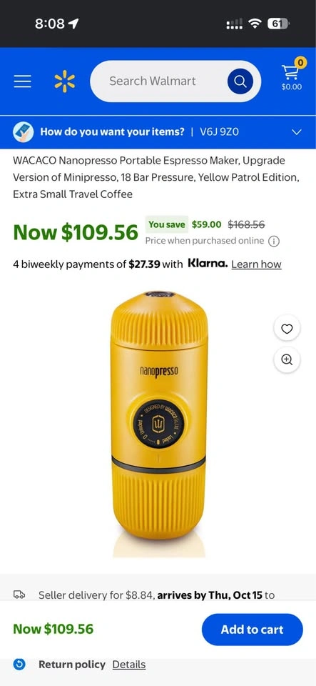 *Brand-New* Wacaco Nanopresso portable espresso maker, yellow - photo 2