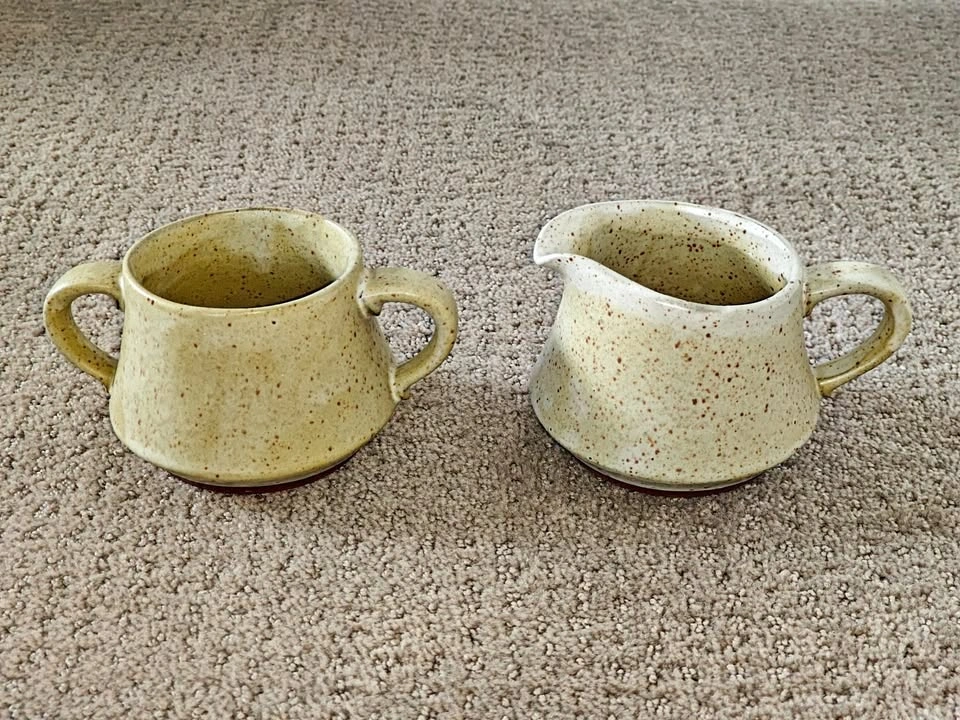 Speckled Ceramic Sugar Bowl & Creamer Set - Handcrafted Look