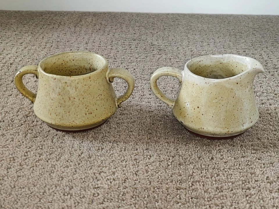 Speckled Ceramic Sugar Bowl & Creamer Set - Handcrafted Look - photo 3