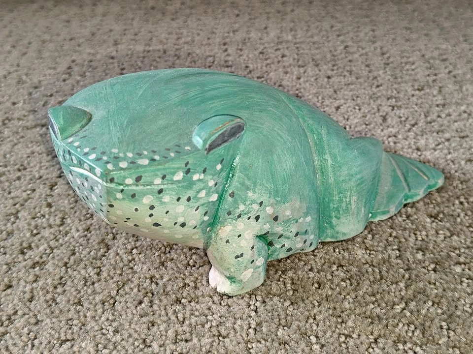 Handmade Wooden Frog & Hand Painted Green