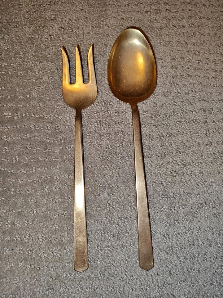Vintage Mid-Century Modern Bronze Salad Serving Set - 2 Piece