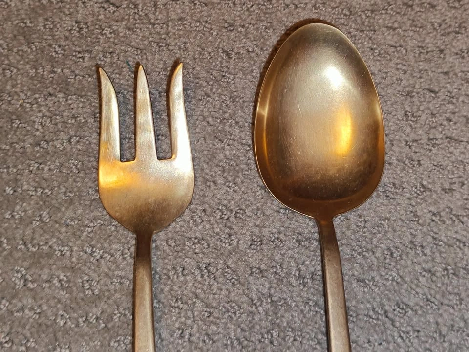 Vintage Mid-Century Modern Bronze Salad Serving Set - 2 Piece - photo 2