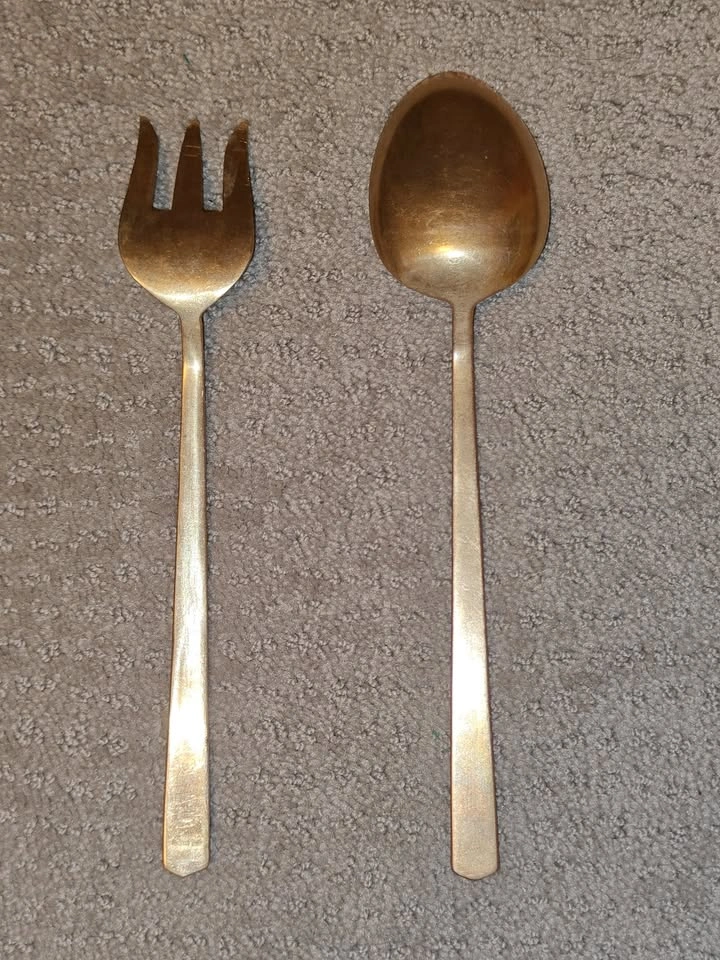 Vintage Mid-Century Modern Bronze Salad Serving Set - 2 Piece - photo 4