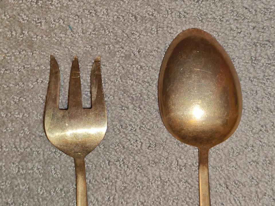 Vintage Mid-Century Modern Bronze Salad Serving Set - 2 Piece - photo 5