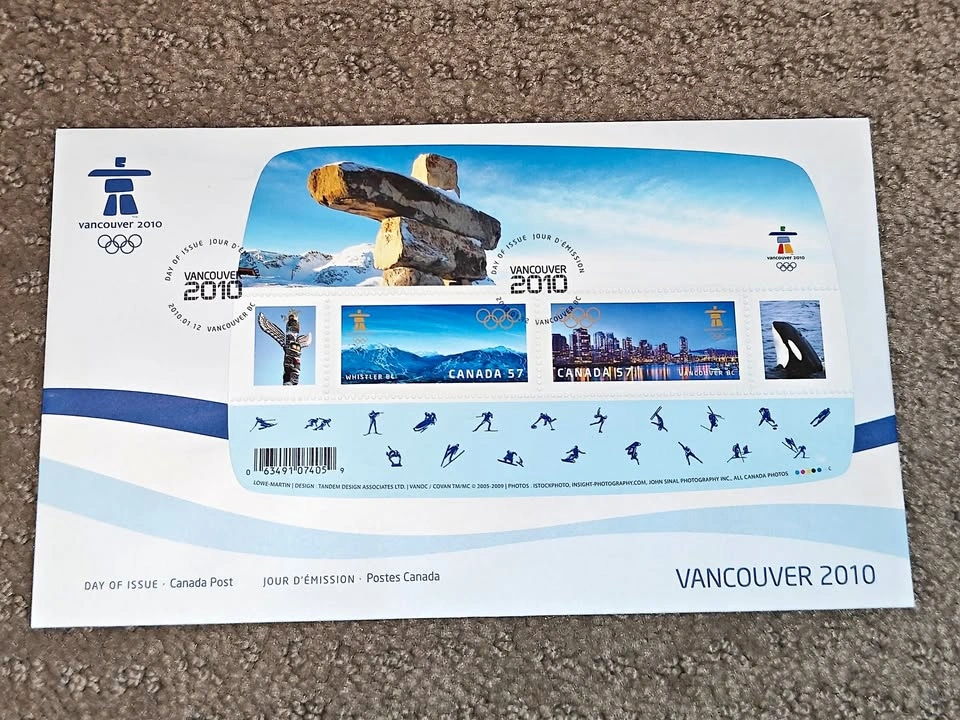 First Day Covers FDC Vancouver 2010 Winter Olympics Stamp Sheet