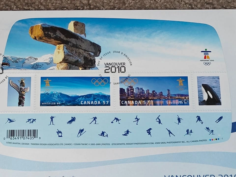 First Day Covers FDC Vancouver 2010 Winter Olympics Stamp Sheet - photo 2