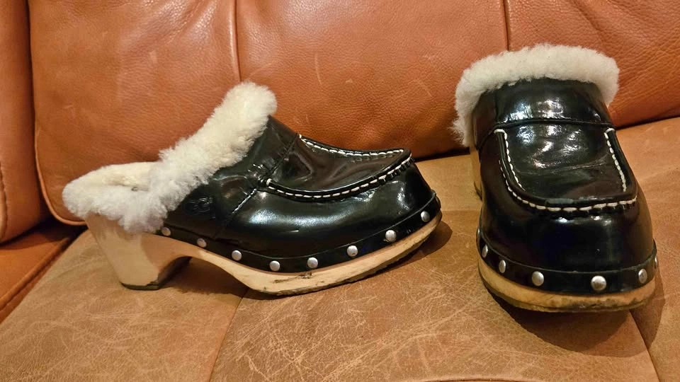 UGG Shearling Patent Leather Clogs