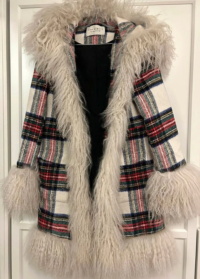 Charlotte Simone Mongolian Fur Coat with Hood