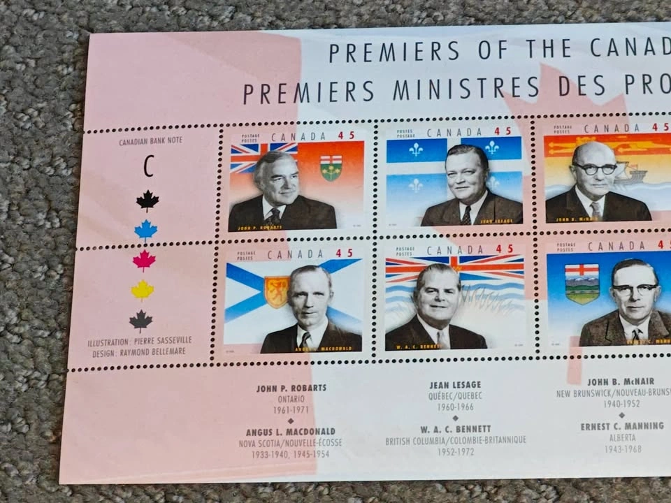 Stamp Souvenir Sheet - 1998 Canada #1709 Provincial Premiers - photo 2