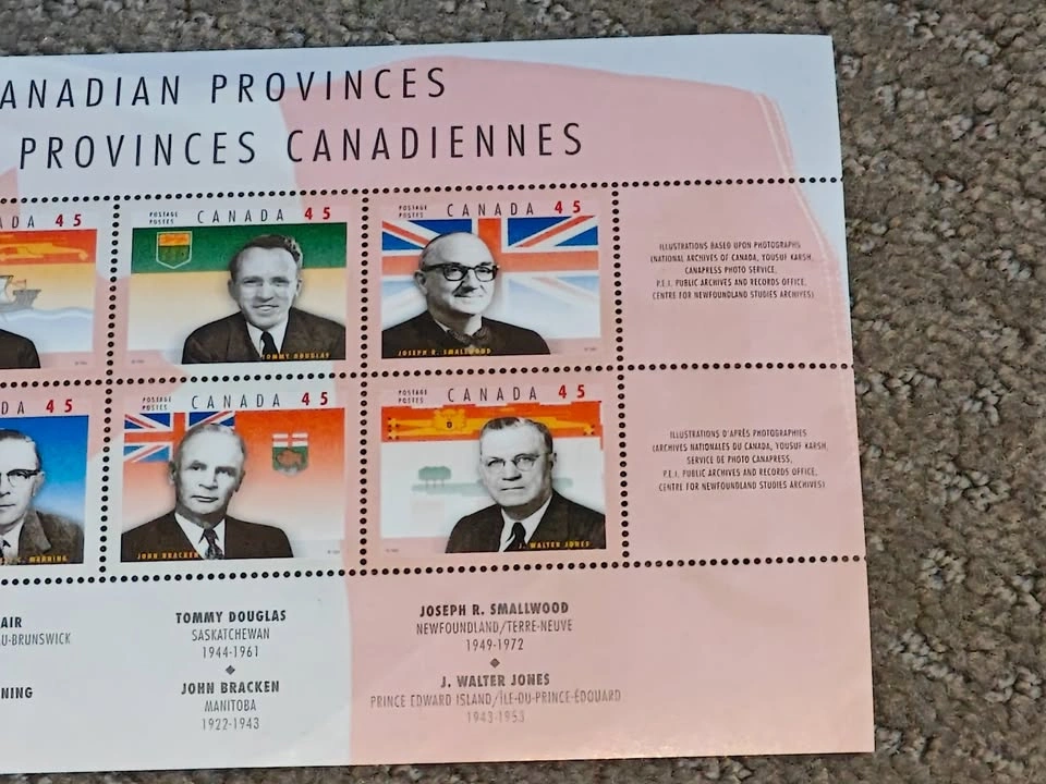 Stamp Souvenir Sheet - 1998 Canada #1709 Provincial Premiers - photo 4