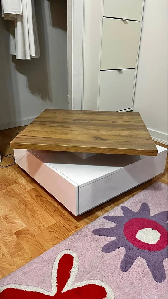 Square rotating coffee table with storage