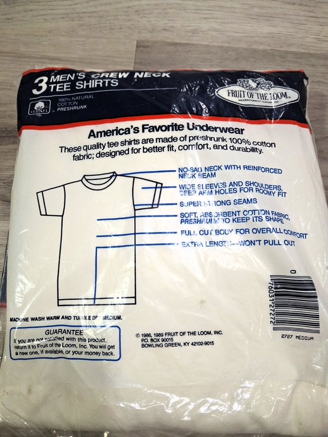 Fruit of the Loom Men's Crew Neck T-Shirts, 3 pack, Medium, New