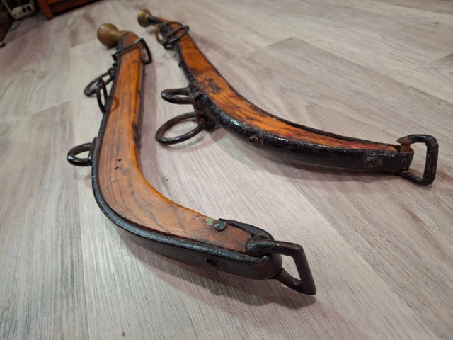 Antique Wooden Horse Hames with Brass Knobs - photo 3