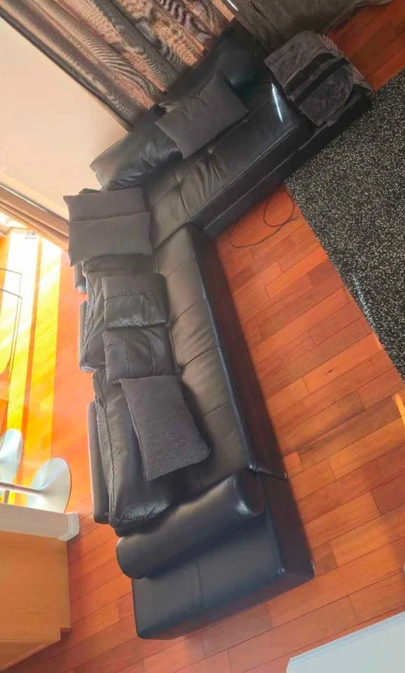 Black Full Grain Leather L-Shaped Sectional Sofa - photo 3