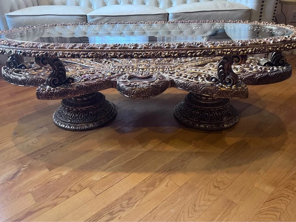 Ornate Italian Baroque / Hollywood Regency Style Carved Coffee T - photo 4