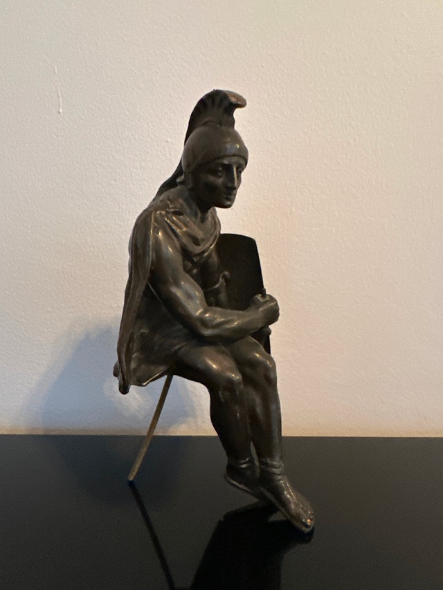 VTG bronze sculpture of a seated ancient Roman soldier