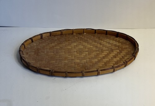 Vintage Woven Rattan Bamboo Winnowing Basket Oval Tray