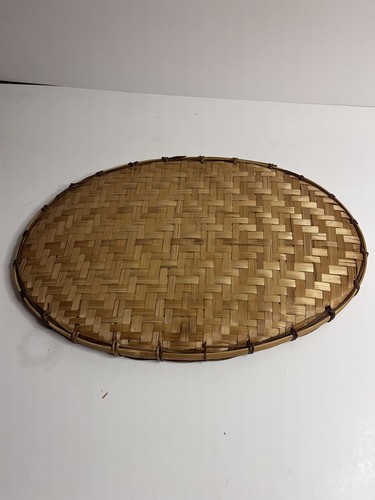Vintage Woven Rattan Bamboo Winnowing Basket Oval Tray - photo 3