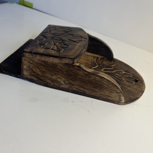 Vintage Carved Wood Wall Pocket Mail Holder Primitive Farmhouse - photo 2