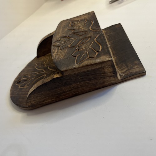 Vintage Carved Wood Wall Pocket Mail Holder Primitive Farmhouse - photo 4