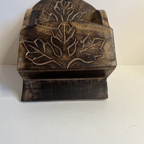 Vintage Carved Wood Wall Pocket Mail Holder Primitive Farmhouse - photo 5