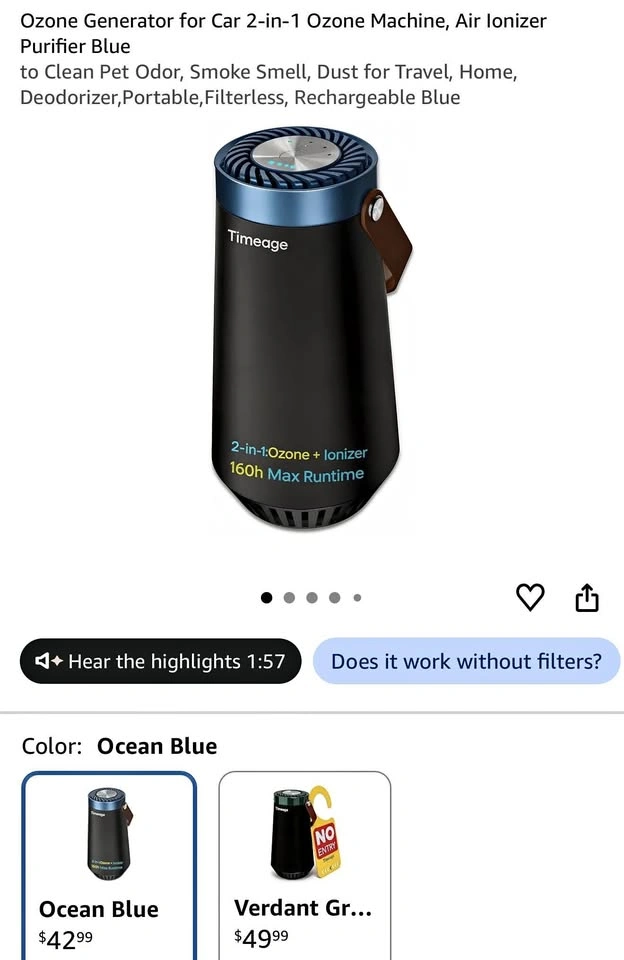 Ozone Generator for Car 2-in-1 Ozone Machine, Air Ionizer Purifi