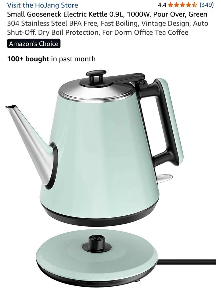 Small Gooseneck Electric Kettle 0.9L, 1000W, Pour Over(Green)
