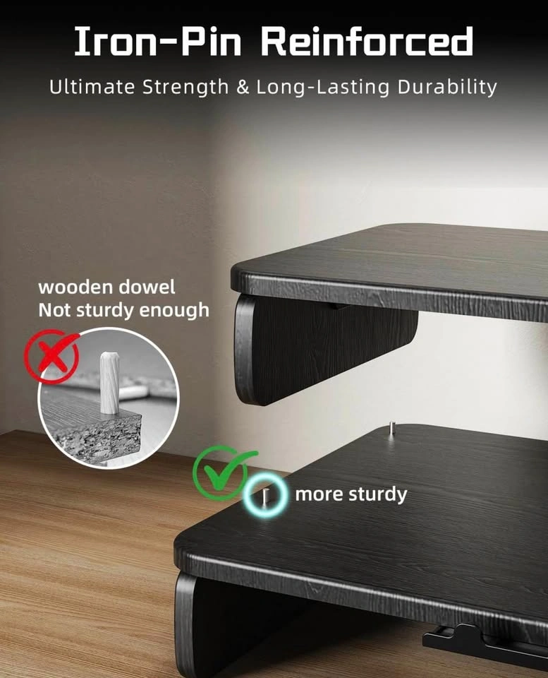 Wooden Monitor Stand Riser with Hidden Phone Holder (Black) - photo 5