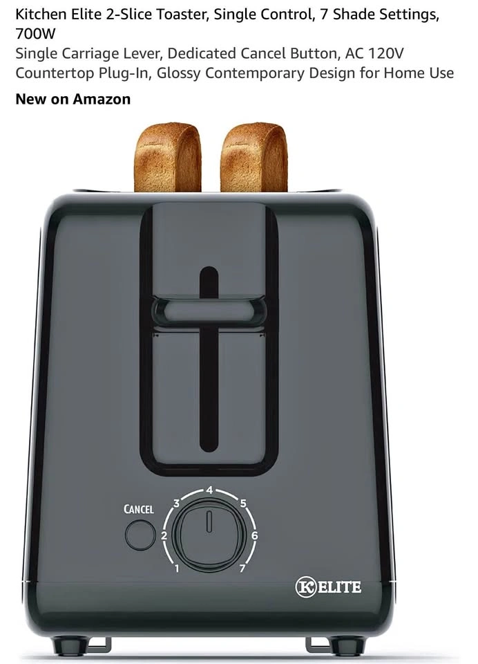 2-Slice Toaster, Single Control, 7 Shade Settings, 700W