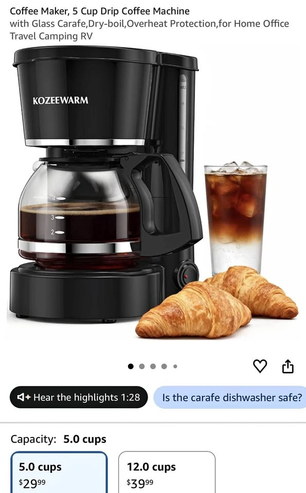 Coffee Maker, 5 Cup Drip Coffee Machine