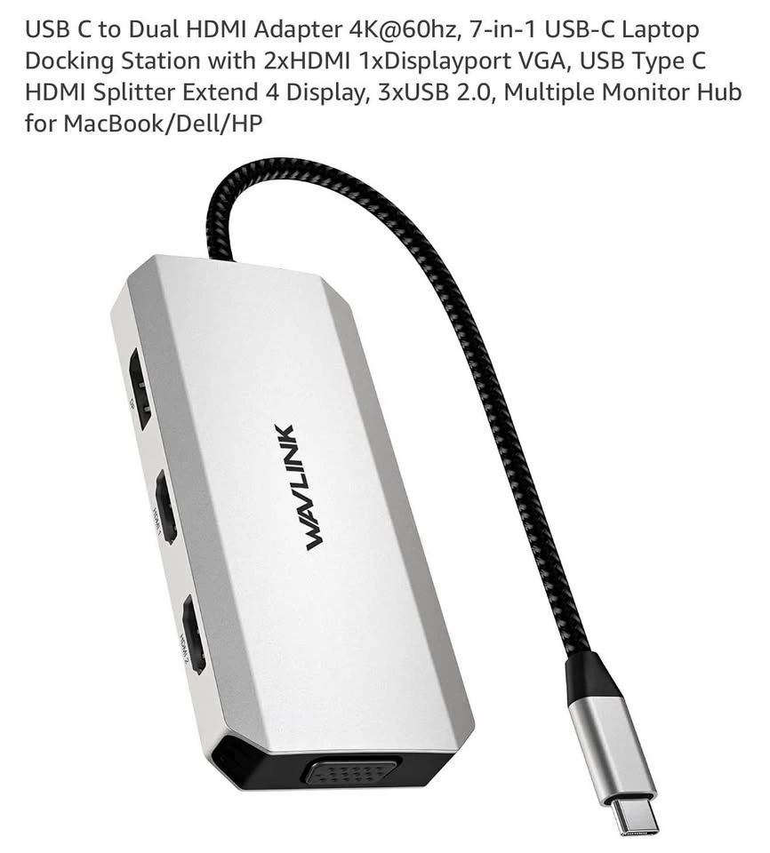 USB C to Dual HDMI Adapter 4K@60hz 7-in-1 Docking Station