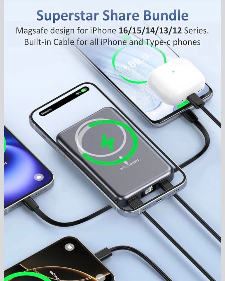 Magnetic Portable Charger 10000mAh, 20W Power Bank - photo 2