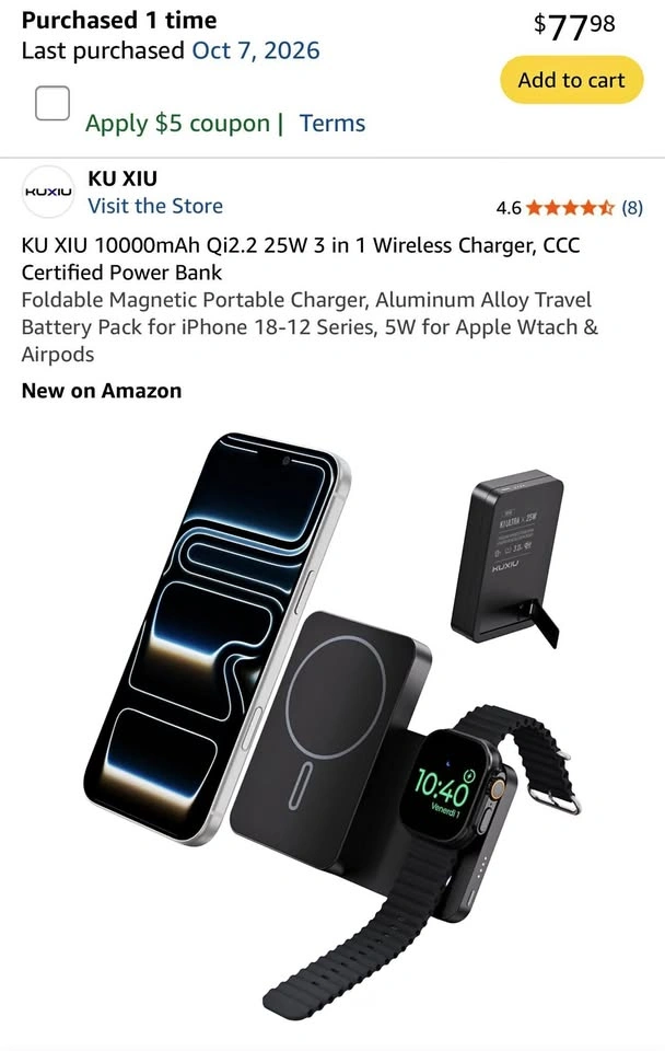 10000mAh Qi2.2 25W 3 in 1 Wireless Charger+Power Bank