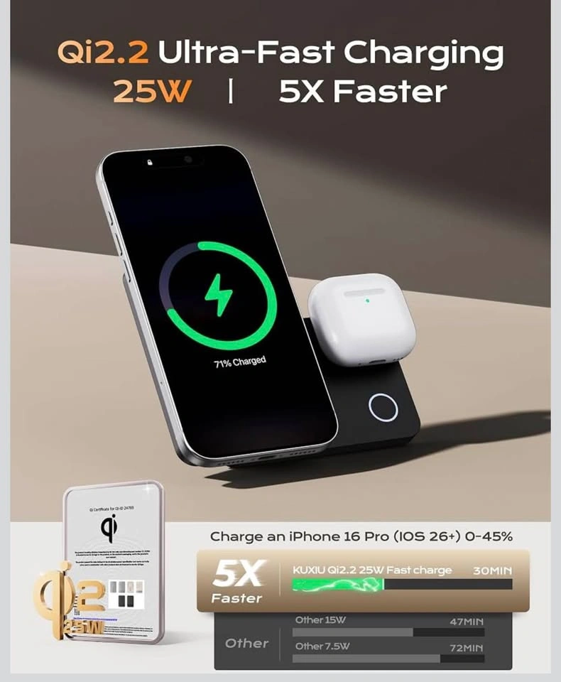 10000mAh Qi2.2 25W 3 in 1 Wireless Charger+Power Bank - photo 2