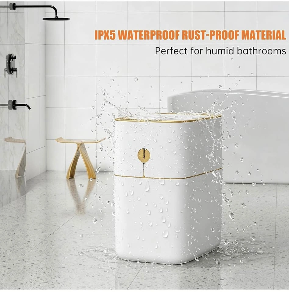 Smart Bathroom Trash Can with Lid, 3.6 Gallon Slim Motion Gold S - photo 2