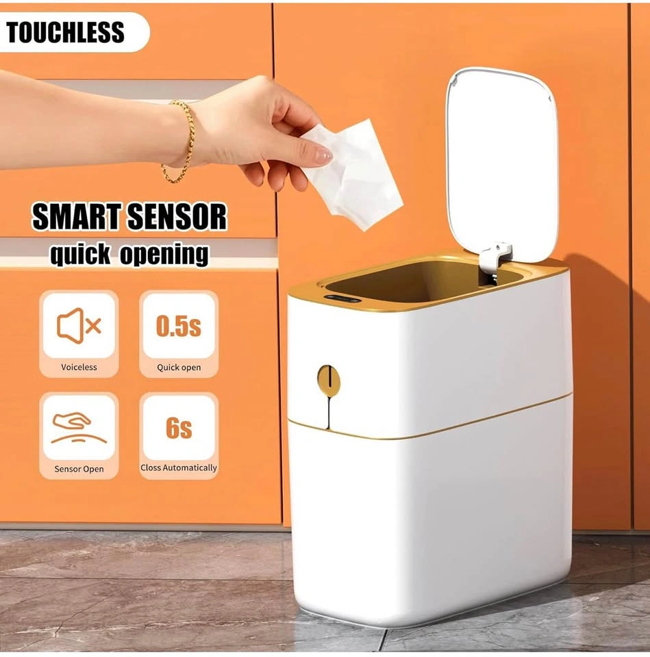 Smart Bathroom Trash Can with Lid, 3.6 Gallon Slim Motion Gold S - photo 3