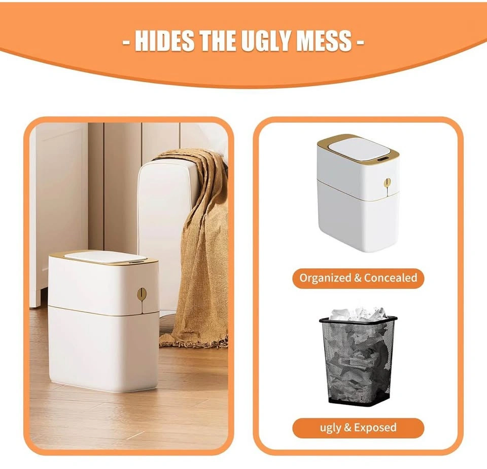 Smart Bathroom Trash Can with Lid, 3.6 Gallon Slim Motion Gold S - photo 4