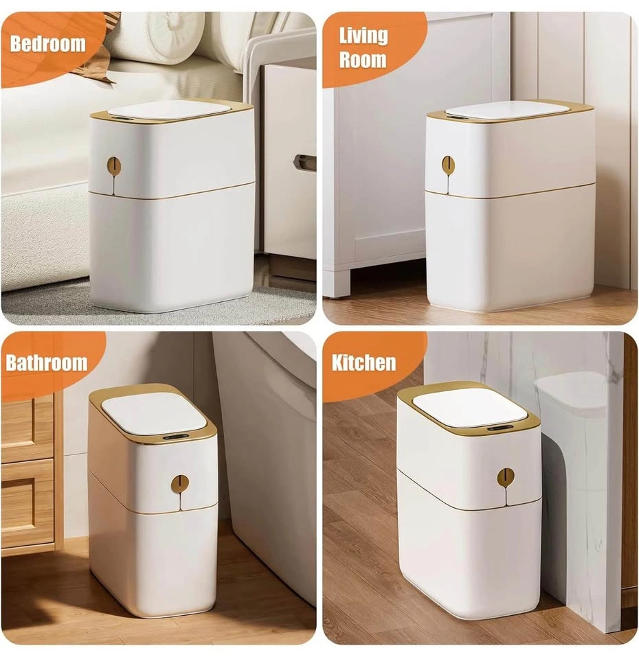 Smart Bathroom Trash Can with Lid, 3.6 Gallon Slim Motion Gold S - photo 5