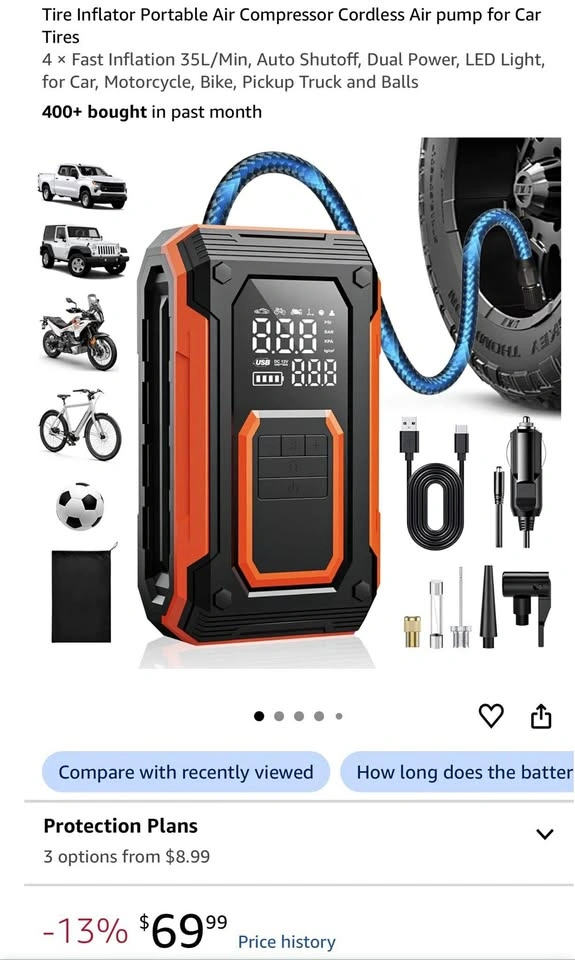 Portable Cordless Tire Inflator Air Compressor