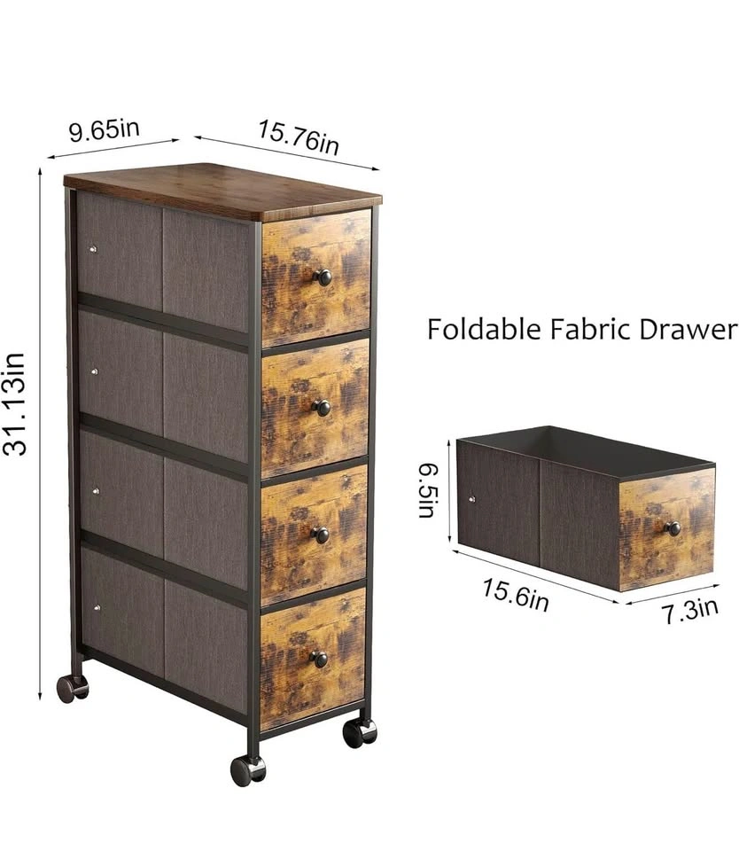 Narrow Nightstand with 4 Drawers, Slim Bedside Table - photo 2