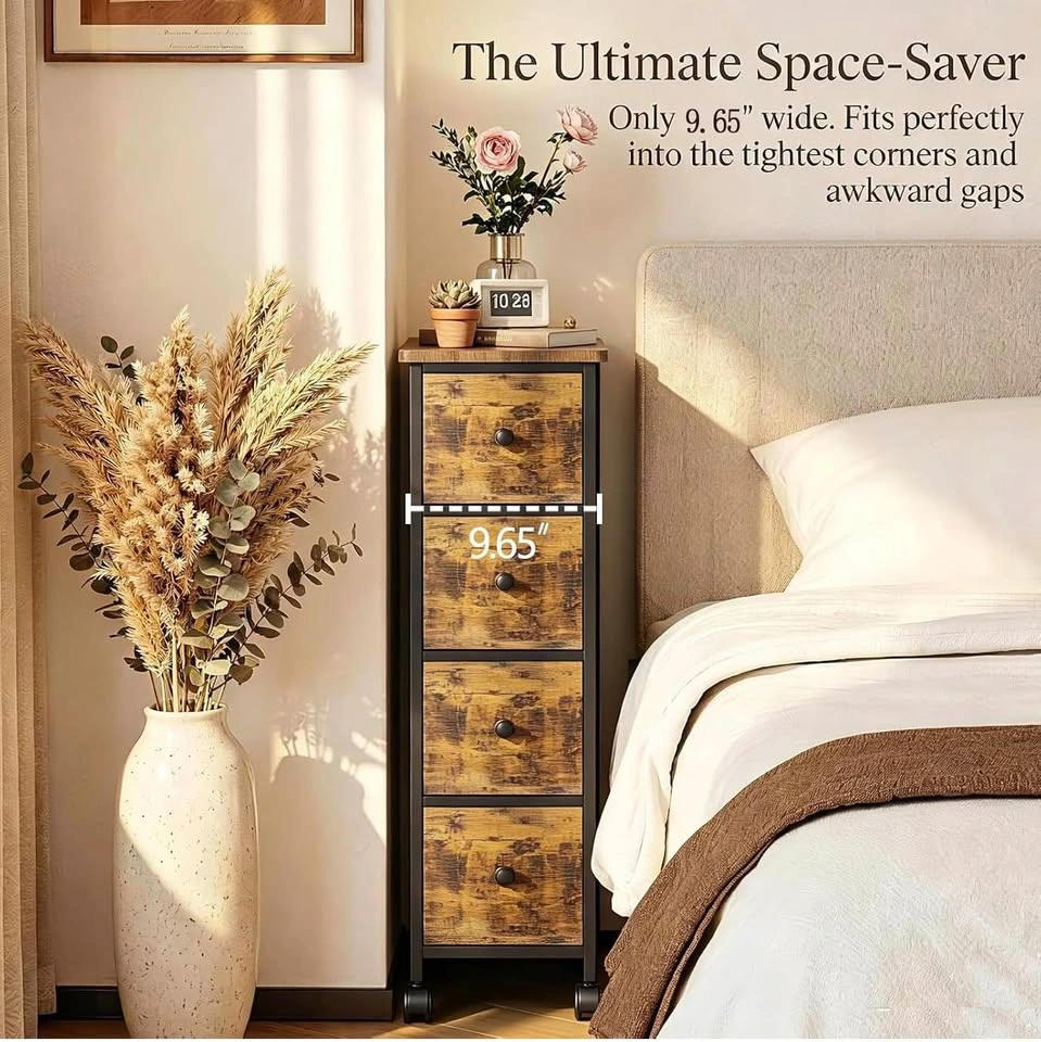 Narrow Nightstand with 4 Drawers, Slim Bedside Table - photo 3