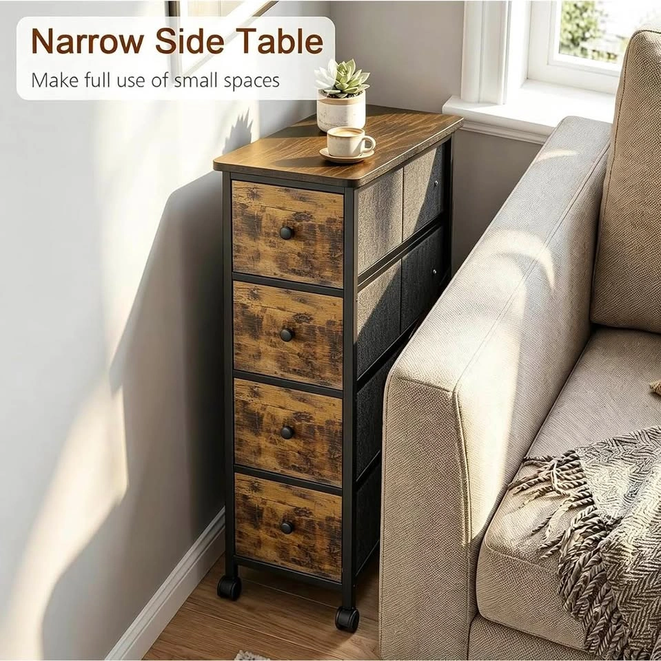 Narrow Nightstand with 4 Drawers, Slim Bedside Table - photo 4