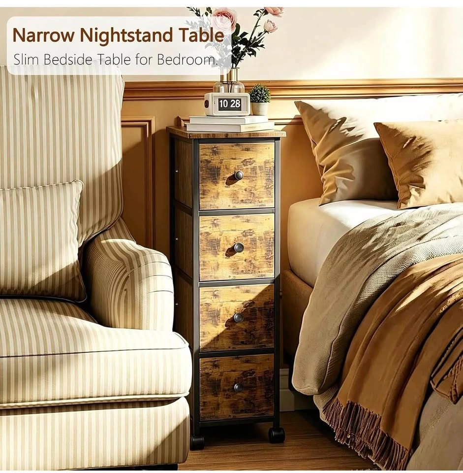 Narrow Nightstand with 4 Drawers, Slim Bedside Table - photo 5