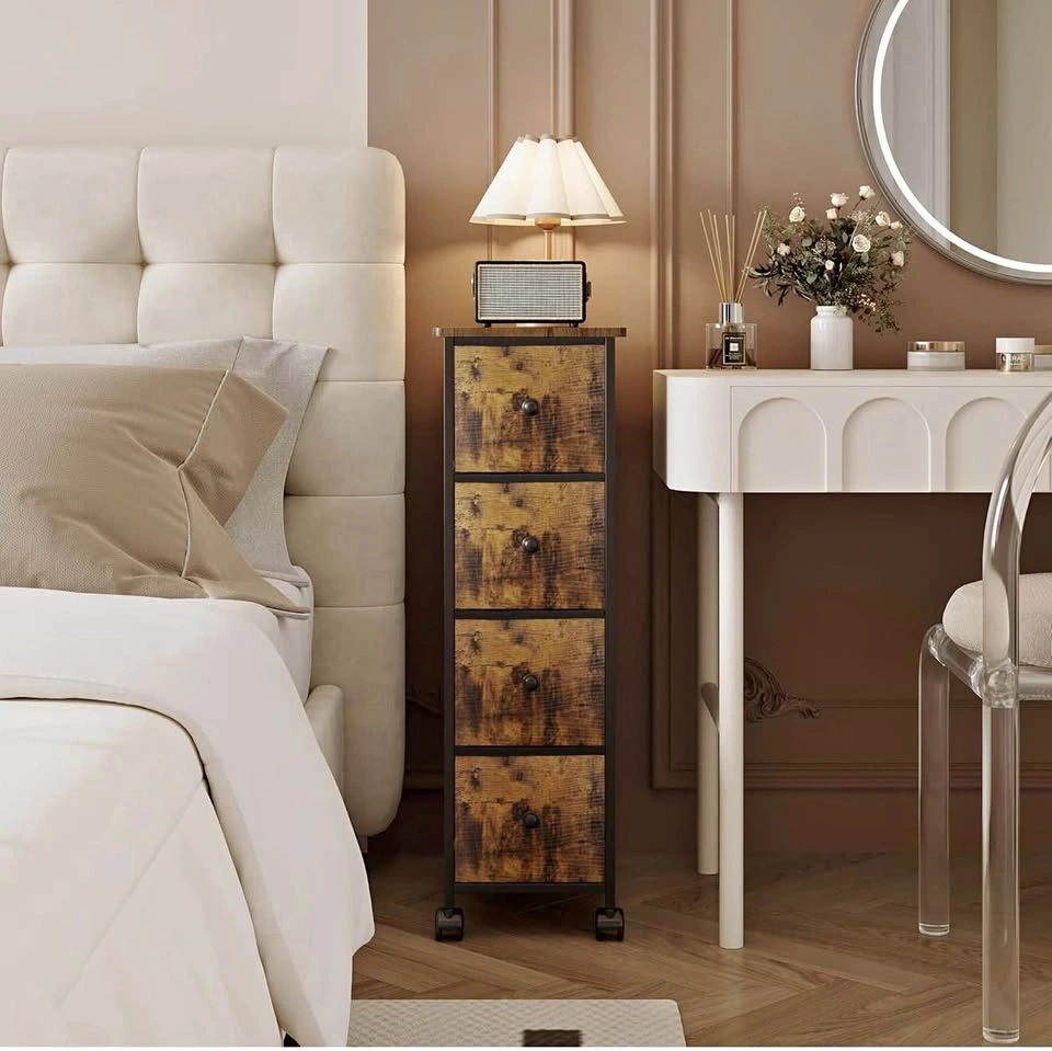 Narrow Storage Cabinet, Narrow Nightstand Dresser with 4 Drawers