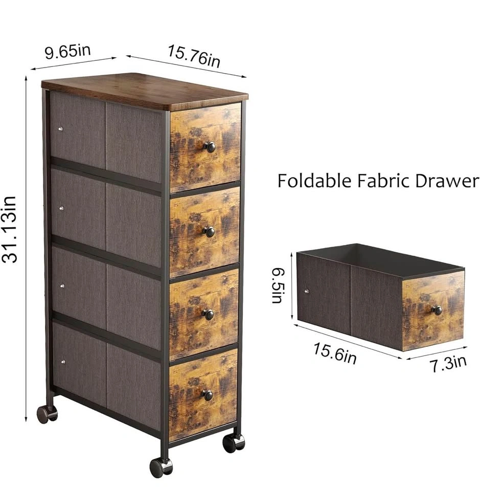 Narrow Storage Cabinet, Narrow Nightstand Dresser with 4 Drawers - photo 2