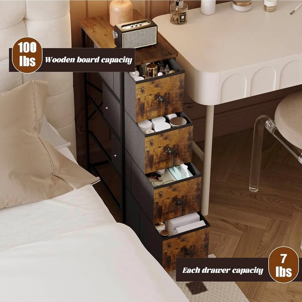Narrow Storage Cabinet, Narrow Nightstand Dresser with 4 Drawers - photo 3