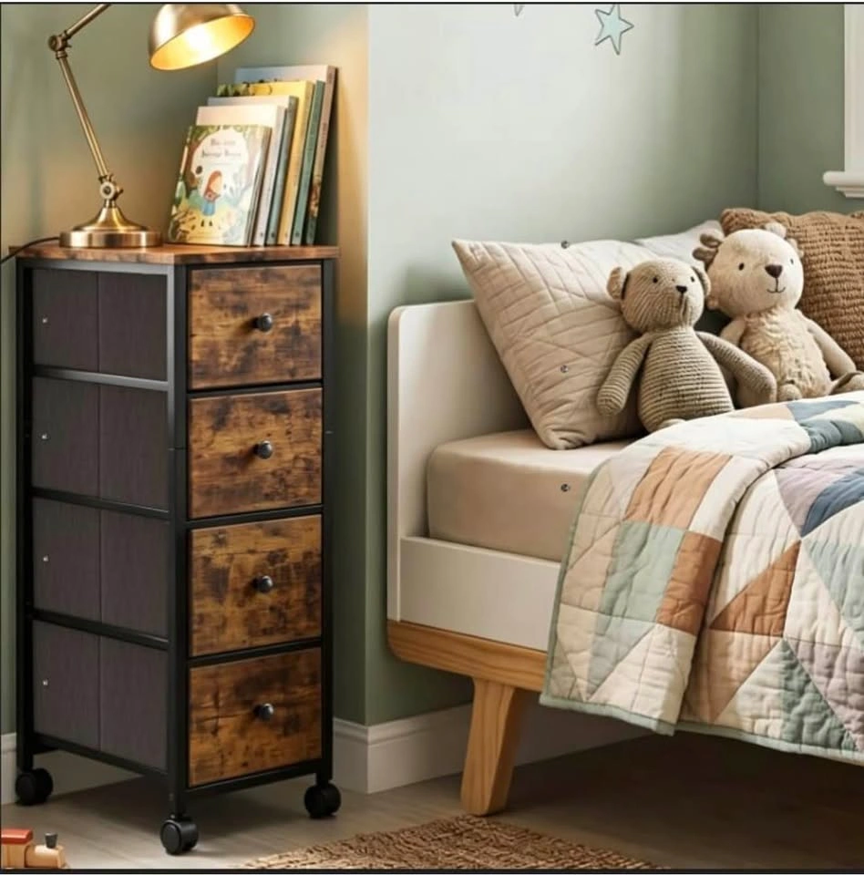Narrow Storage Cabinet, Narrow Nightstand Dresser with 4 Drawers - photo 4