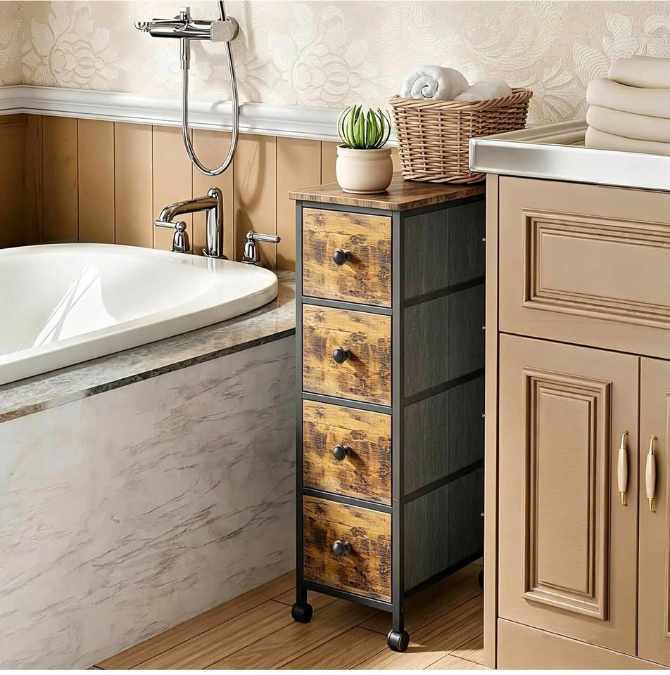 Narrow Storage Cabinet, Narrow Nightstand Dresser with 4 Drawers - photo 5