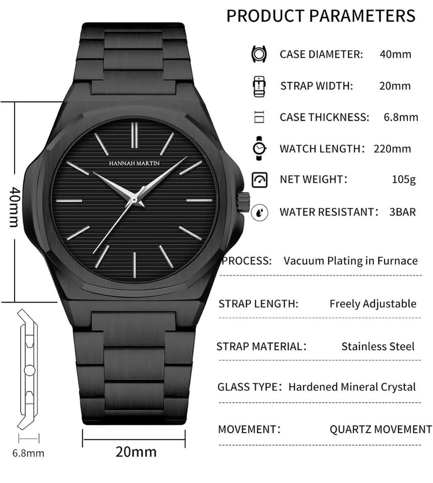 HANNAH MARTIN Men's Watch, 6.8mm Ultra Thin Minimalist Quartz - photo 5